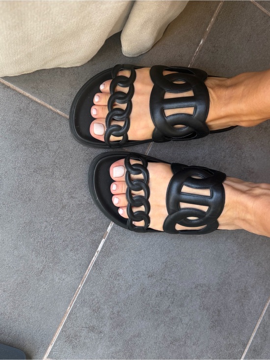 Hermes Shoes - Hermes Black Chain Link Slide Sandals